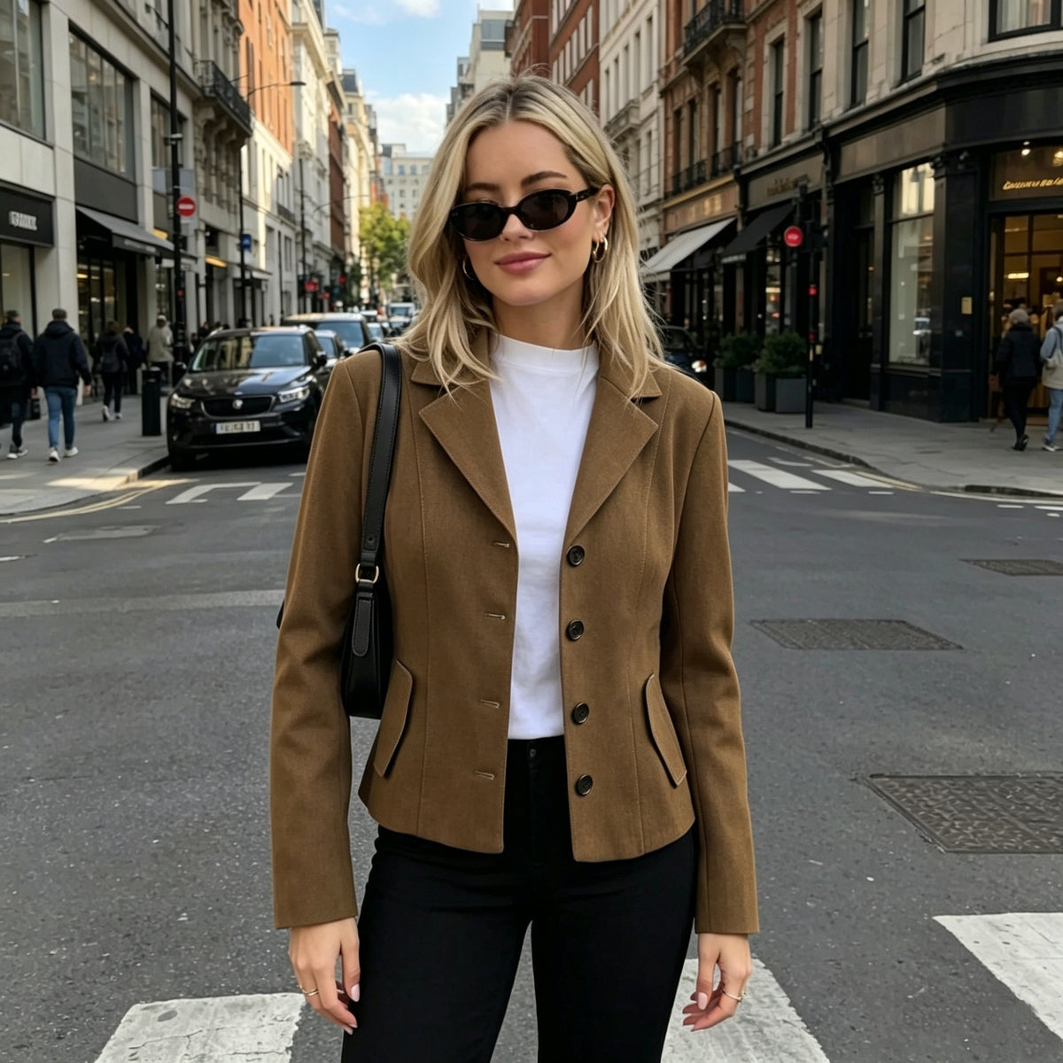 Women Tailored Short Blazer with Fitted Seams and Flap Pockets Fashion Glam