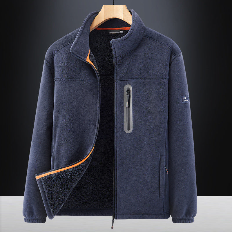 Men's microfleece outdoor jacket with waterproof breast pocket, stand-up collar, and teddy fleece lining Fashion Glam
