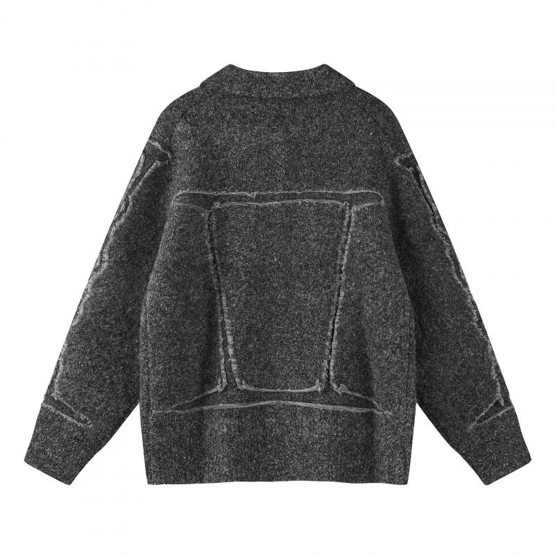 Unisex Oversize Cardigan in Shirt Jacket Look with Collar, Patch Breast Pockets and Fringe Trim Fashion Glam