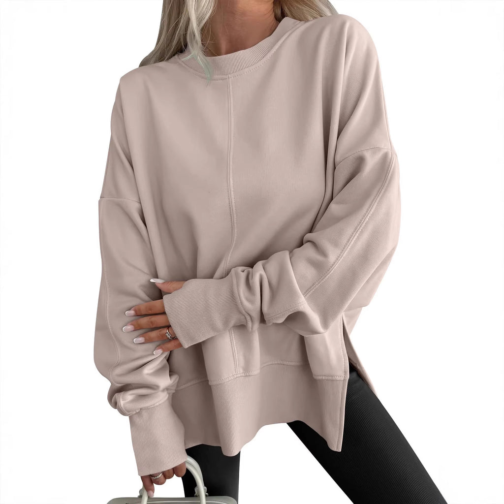 Women's Oversize Sweatshirt with Center Seam, Extended Hem, and Ribbed Cuffs Fashion Glam