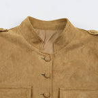 Women's Tailored Velour Jacket in Field Style with Stand-Up Collar and Chest Flaps Fashion Glam