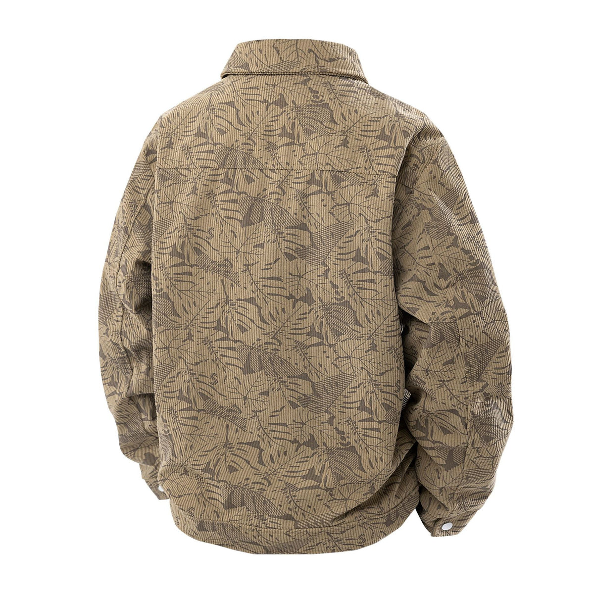 Men's cord jacket in trucker style with tonal leaf pattern, snap-button front and flap pockets Fashion Glam