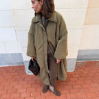 Women's oversized padded cocoon coat with concealed button placket and dropped shoulders Fashion Glam
