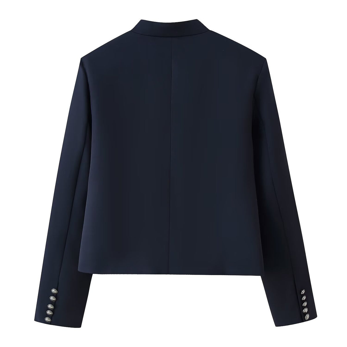 Women’s short military-style jacket with stand-up collar, decorative cord trimming, and decorative buttons Fashion Glam