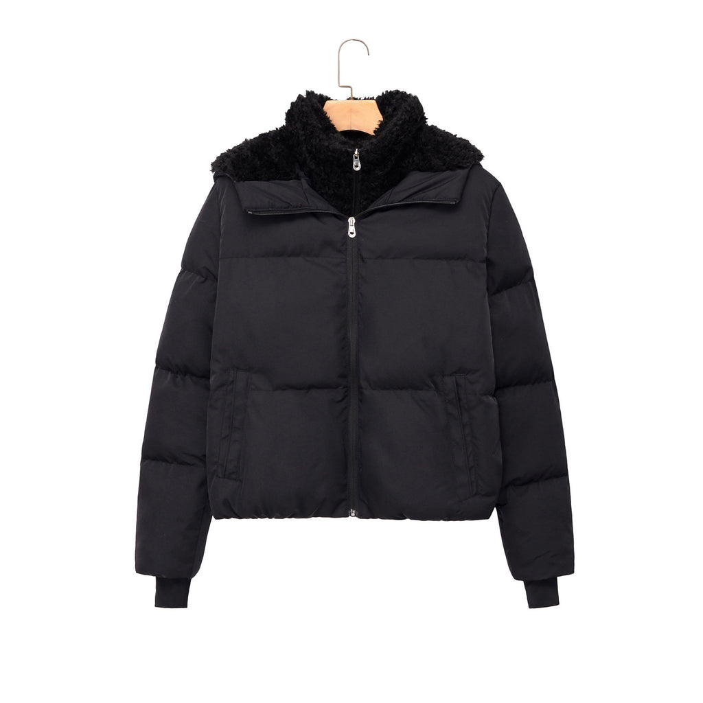Women's Short Padded Jacket with Teddy Collar Fashion Glam