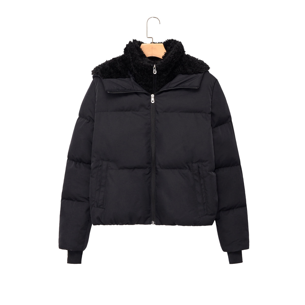 Women's Short Padded Jacket with Teddy Collar Fashion Glam