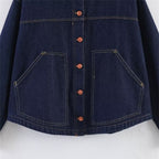 Women's Oversized Denim Jacket with Boxy Cropped Cut, Patch Pockets and Contrast Stitching Fashion Glam