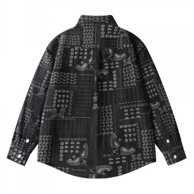 Unisex Boxy Paisley Patchwork Overshirt made of cotton blend with shirt collar and patch breast pocket Fashion Glam