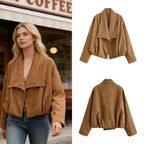 Women’s short jacket in waterfall look with soft velour finish and wide shawl collar Fashion Glam