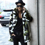 Men's camouflage faux fur coat with long cut and oversized silhouette Fashion Glam