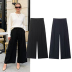 Women's high-waisted wide palazzo pants with pleats and elegant drape Fashion Glam