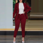 Women's Tailored Two-Piece Blazer with Slim-Fit Trousers in Business Style Fashion Glam
