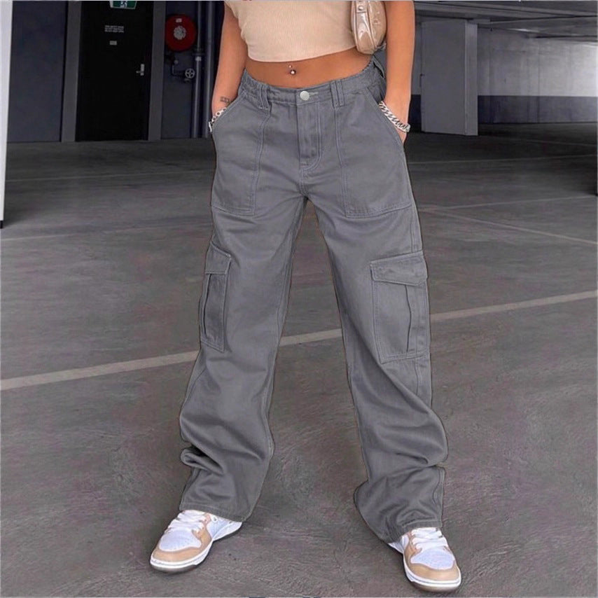 Women's wide cargo pants with high waist, patch flap pockets, and casual baggy fit Fashion Glam