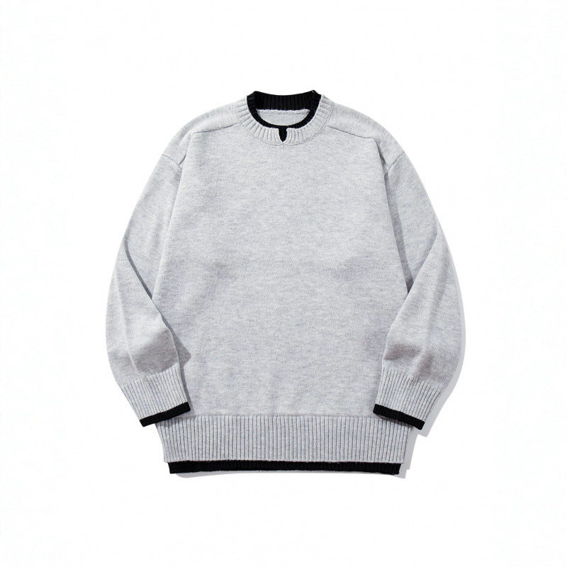 Unisex Relaxed-Fit Fine Knit Sweater with Contrast Cuffs and Extended Ribbed Hem Fashion Glam