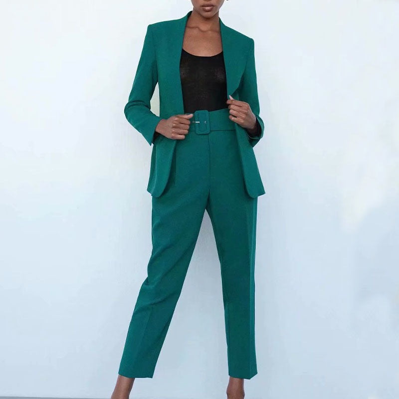 Women Tailored Blazer without Lapels with Open Front and Welt Pockets Fashion Glam