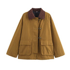 Women's Oversized Field Jacket with Cord Collar, Toggle Closure, and Flap Pockets Fashion Glam