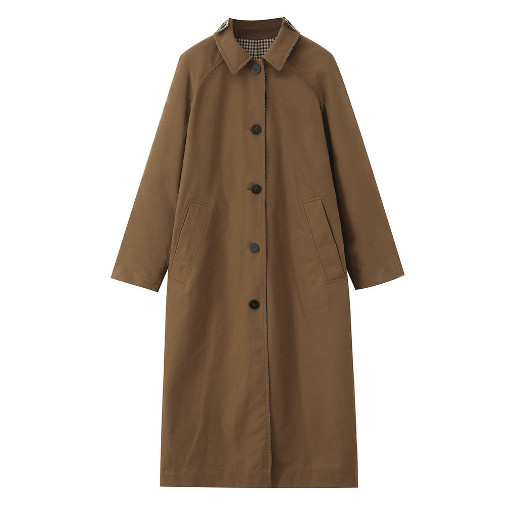 Women's longer minimalist trench coat with checked lining Fashion Glam