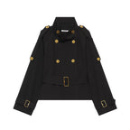 Women's Short Double-Breasted Trench Coat with Waistbelt, Epaulettes and Gold-Colored Details Fashion Glam