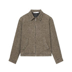 Women Boxy Short Jacket made of Wool Blend with Houndstooth Pattern, Zipper and Shirt Collar Fashion Glam
