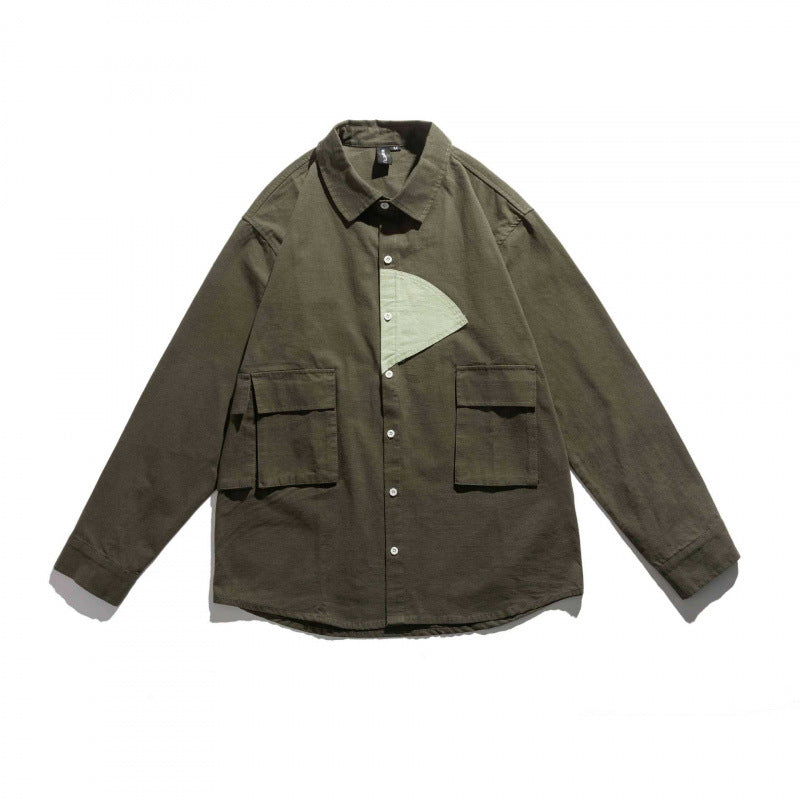 Unisex Boxy Utility Overshirt with Contrasting Chest Applique and Flap Pockets Fashion Glam
