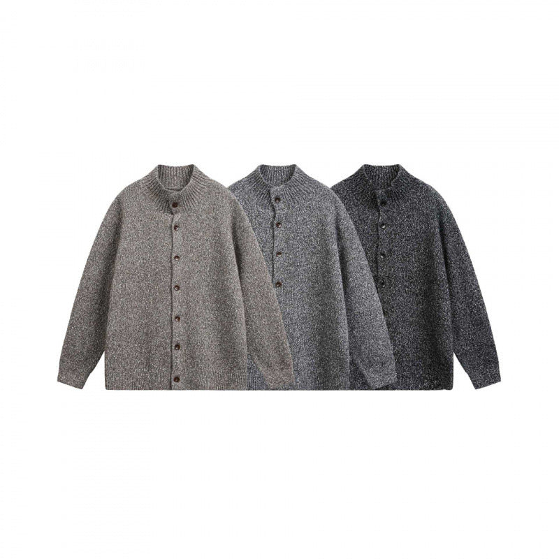 Unisex Chunky Knit Oversized Cardigan with Stand-Up Collar and Full Button Placket Fashion Glam
