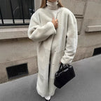 Women's Cozy Longline Teddy Coat with Clean-Cut Silhouette and Hidden Snap Placket Fashion Glam