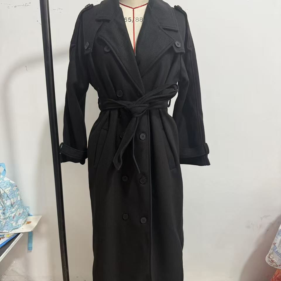 Women's oversized wool coat with wide lapels and tie belt Fashion Glam