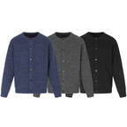 Unisex Boxy Knit Jacket with Round Neck, Continuous Button Placket and Fine Waffle Structure Fashion Glam