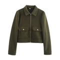 Women's short boxy wool jacket with full zip and patch pockets Fashion Glam