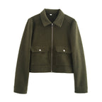 Women's short boxy wool jacket with full zip and patch pockets Fashion Glam