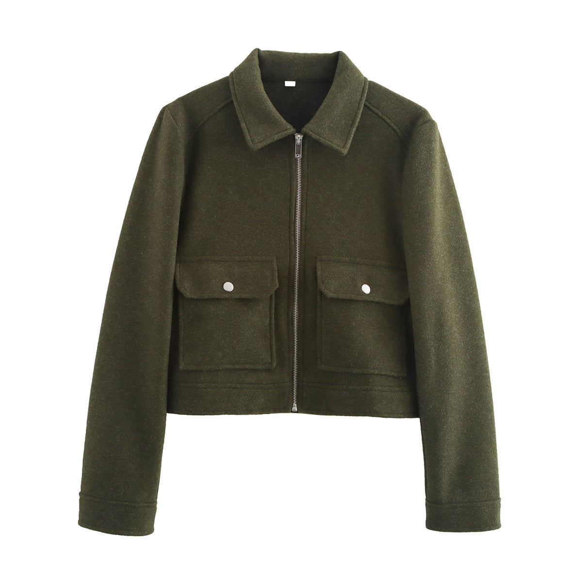 Women's short boxy wool jacket with full zip and patch pockets Fashion Glam