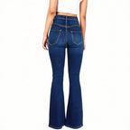 Women's high-waisted shaping flared jeans with visible button placket Fashion Glam