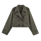 Women's Cropped Double-Breasted Trench Coat with Wide Lapels, Epaulettes and Boxy Cut Fashion Glam