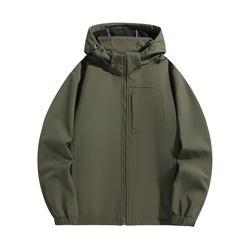 Men's Lightweight Softshell Hoodie Jacket with Water-Resistant Membrane and Chest Pocket Fashion Glam