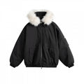 Women's Padded Bomber Jacket with Faux Fur Hood, Boxy Cut and Utility Pockets Fashion Glam