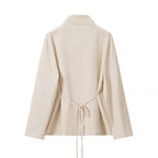 Women's Comfortable Linen Two-Piece Set with Stand-Up Collar, Frog Closures and Wide Palazzo Pants Cut Fashion Glam