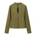 Women's Tailored Short Jacket with Stand Collar, Slit Neckline and Princess Seams Fashion Glam