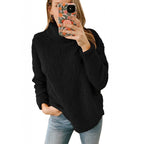 Women's Cozy Oversized Teddy Sweater with Stand-Up Collar and Curved Hem Fashion Glam