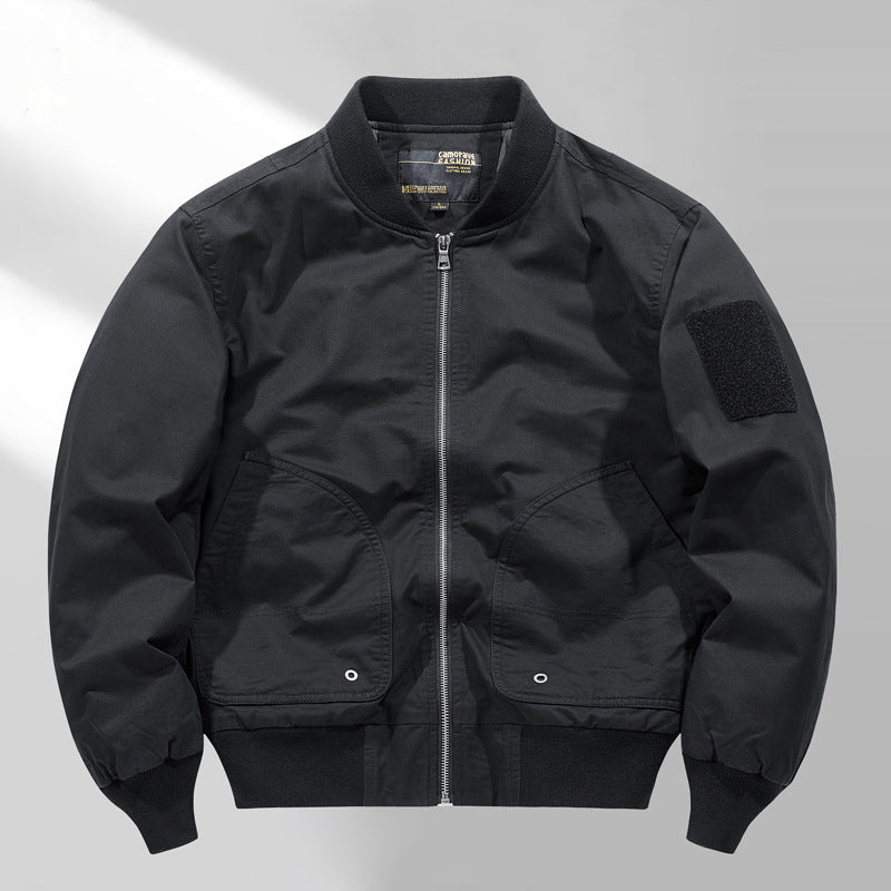 Men's short-cut lightweight bomber jacket with tactical sleeve patch and durable function shell Fashion Glam