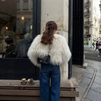 Ladies short bouclé faux fur jacket with voluminous long pile and boxy silhouette Fashion Glam