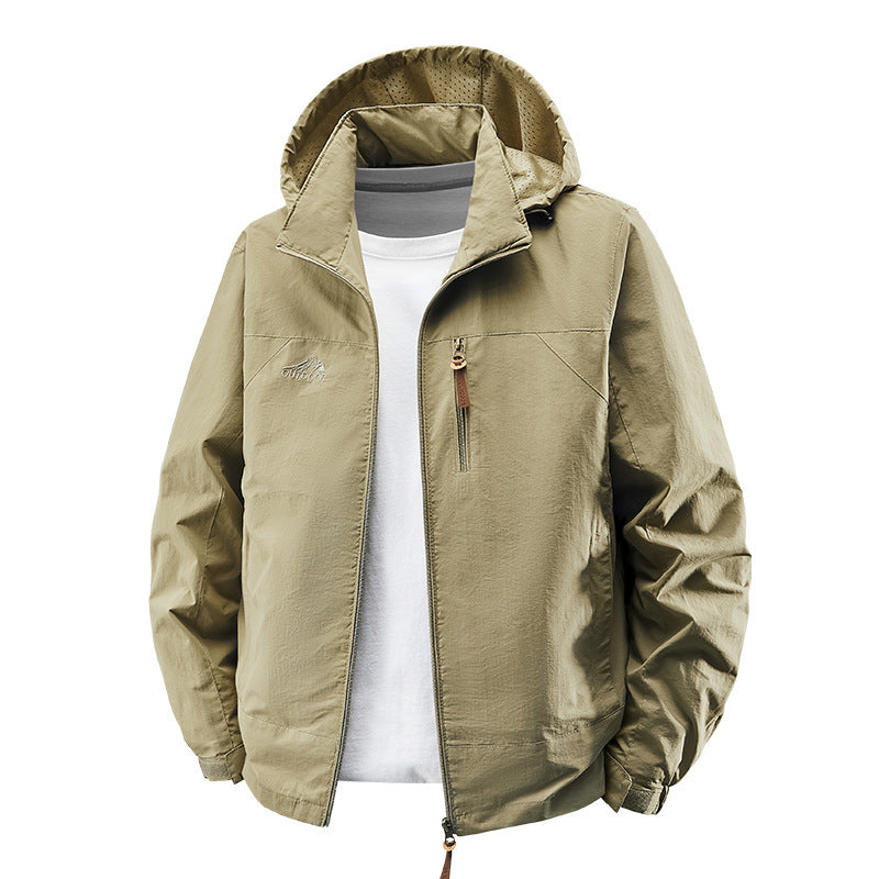 Men's Water-Repellent Ultra-Light Windbreaker with Hood, Zipper, and Chest Pocket Fashion Glam