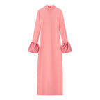 Women's Maxi Dress with Stand Collar and Ruffled Flounce Sleeves Fashion Glam