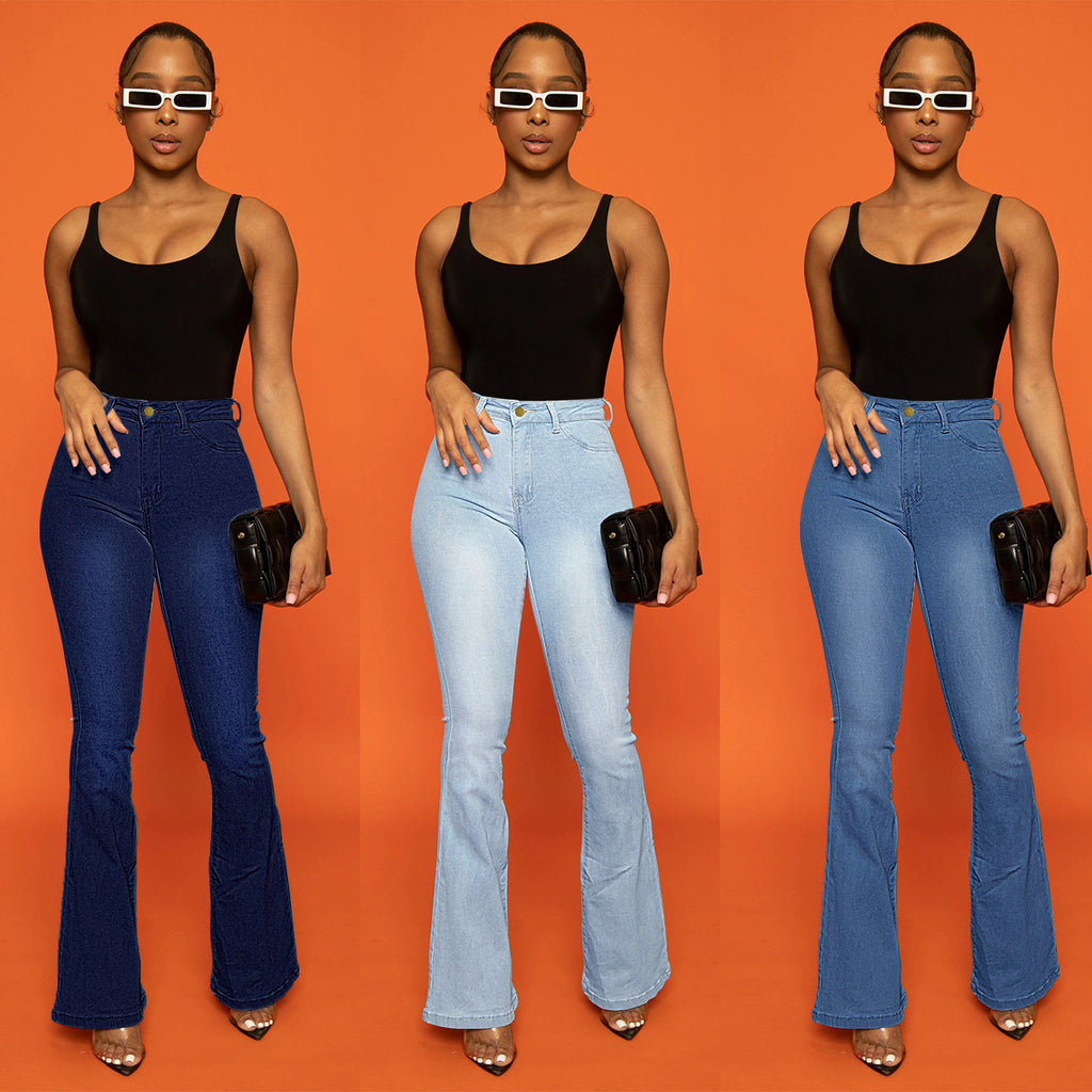 Ladies' high-waisted fitted flared jeans made of stretch denim with flared leg Fashion Glam