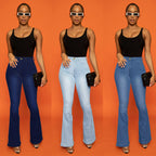 Ladies' high-waisted fitted flared jeans made of stretch denim with flared leg Fashion Glam