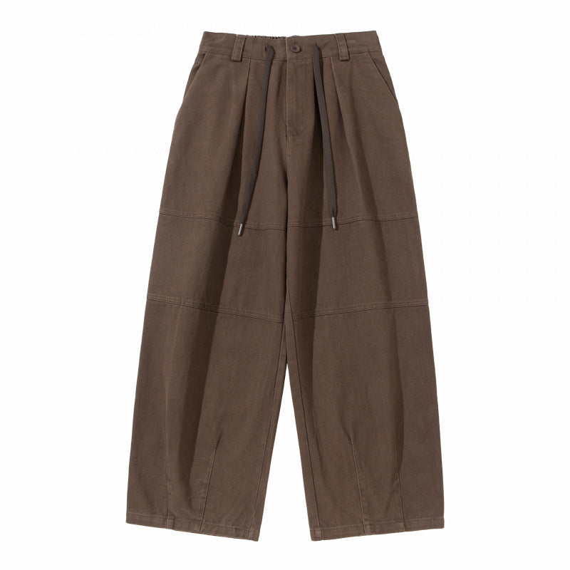 Women's Wide High-Waist Pleated Culotte Pants with Drawstring and Seams Fashion Glam