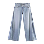 Women Wide High-Waist Jeans with Side Slit Inserts and Skirt Effect Fashion Glam