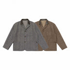 Men's wool blend worker blazer with contrasting leather collar and patch pockets Fashion Glam