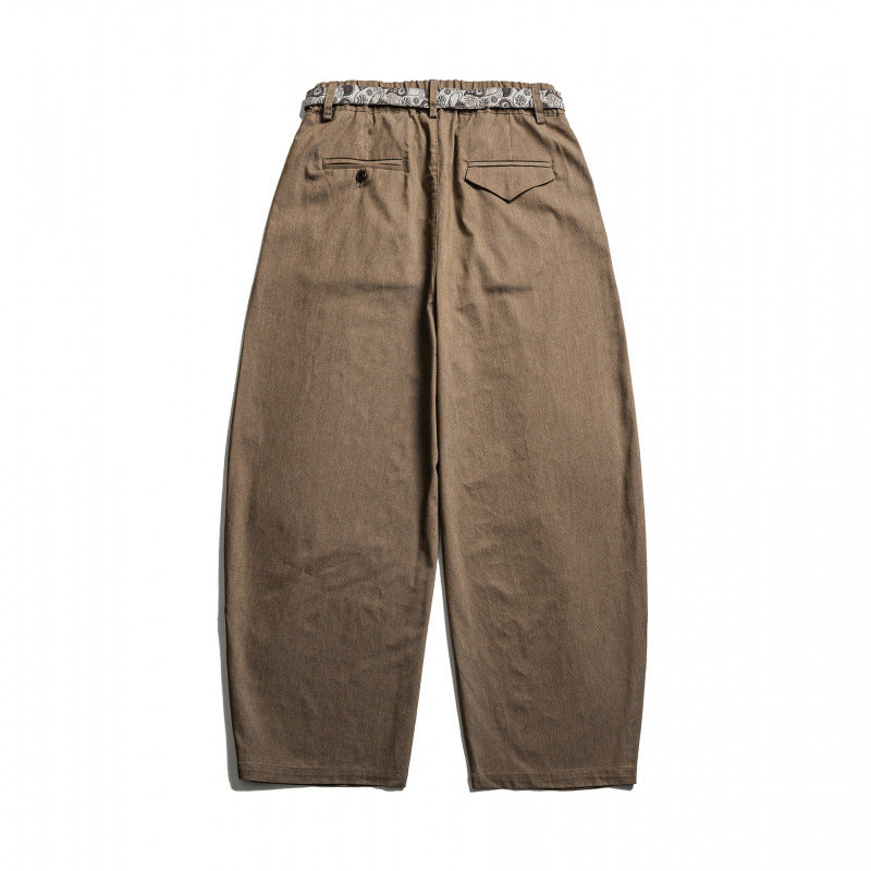Men's Loose Highwaist Pleated Pants with Elastic Waistband and Printed Drawstring Fashion Glam