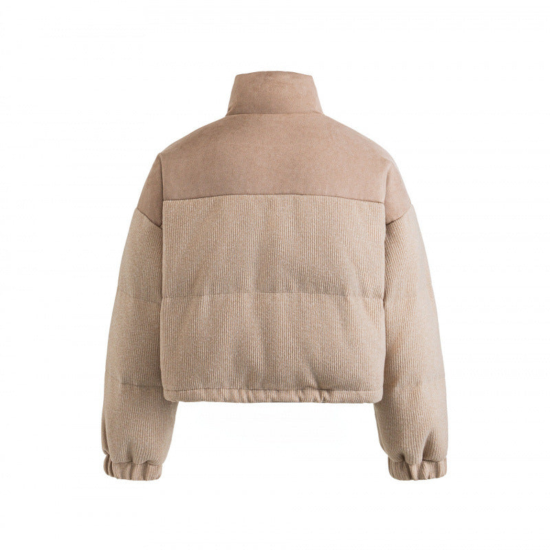 Women's Short Quilted Stand Collar Jacket with Drawstring, Waffle Texture and Boxy Silhouette Fashion Glam