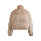 Women's Short Quilted Stand Collar Jacket with Drawstring, Waffle Texture and Boxy Silhouette Fashion Glam